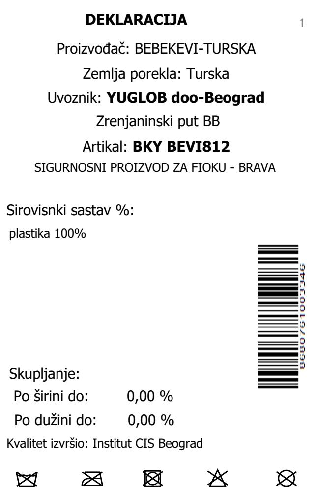Bebekevi sigurnosni proizvod za fioku - brava BEVI812 deklaracija